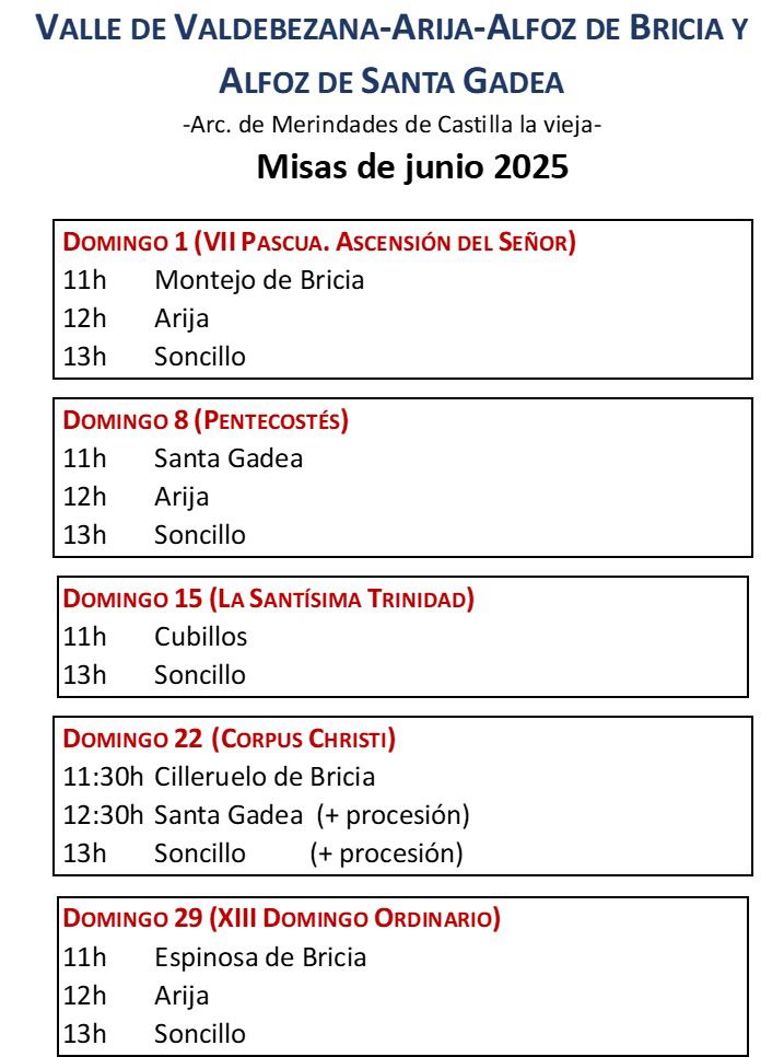 "HORARIO MISAS JUNIO 2025"